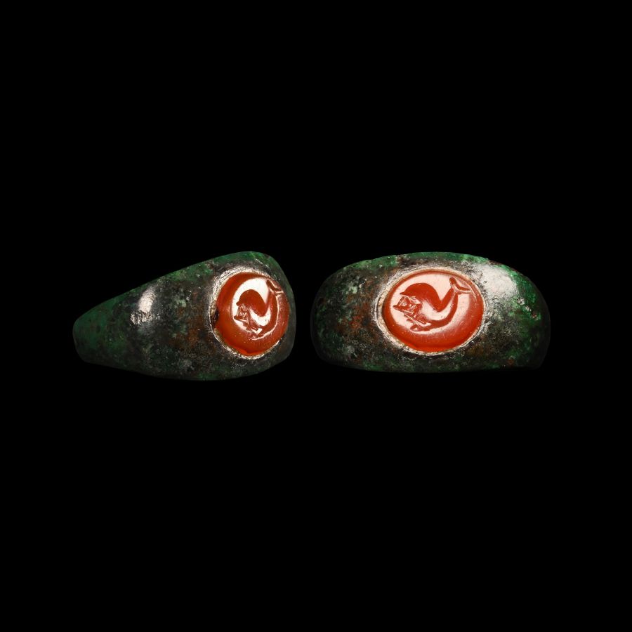 Roman Ring with Dolphin Gemstone