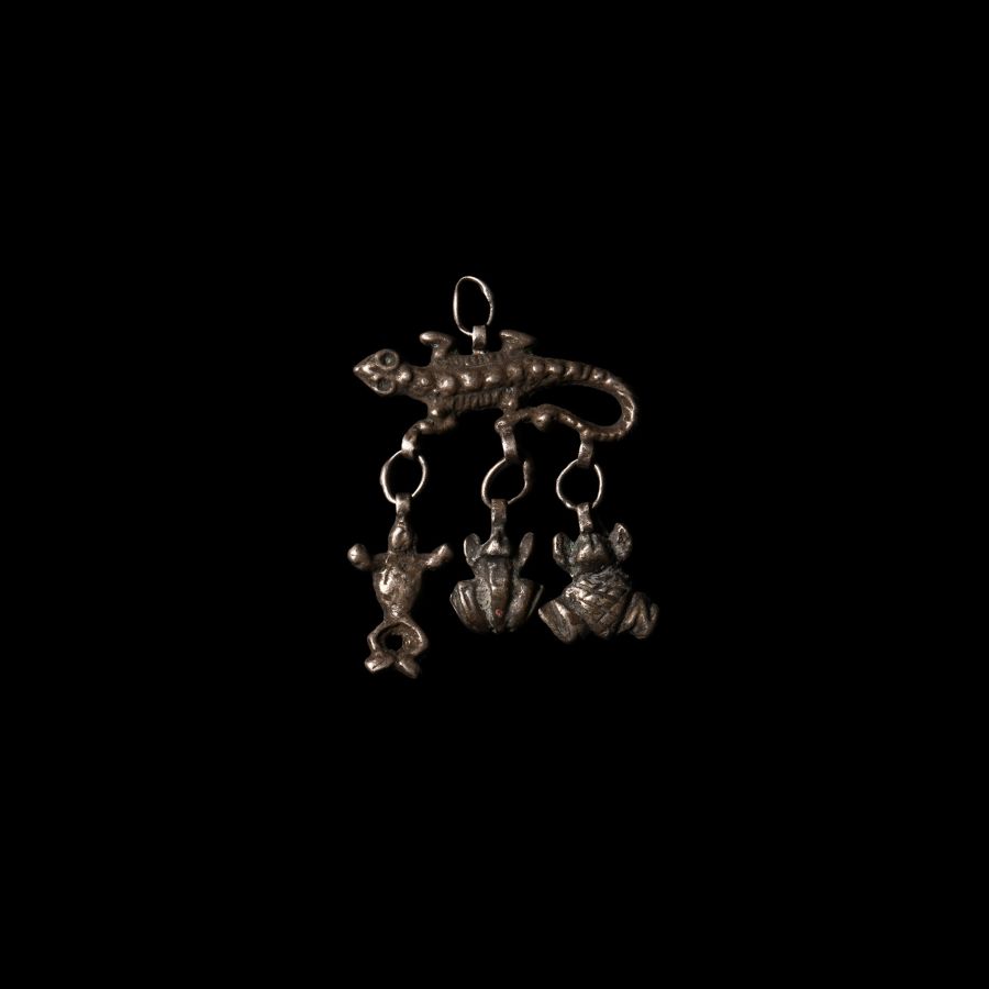 Post Medieval Silver Salamander Pendant with Frogs