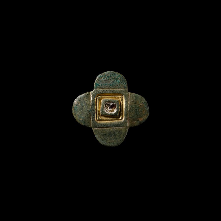 Anglo-Saxon Gilt Chip-Carved Quatrefoil Mount