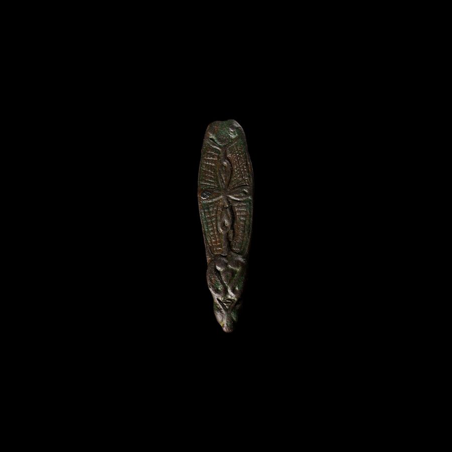Anglo-Saxon Zoomorphic Strap End with Lobed Cross