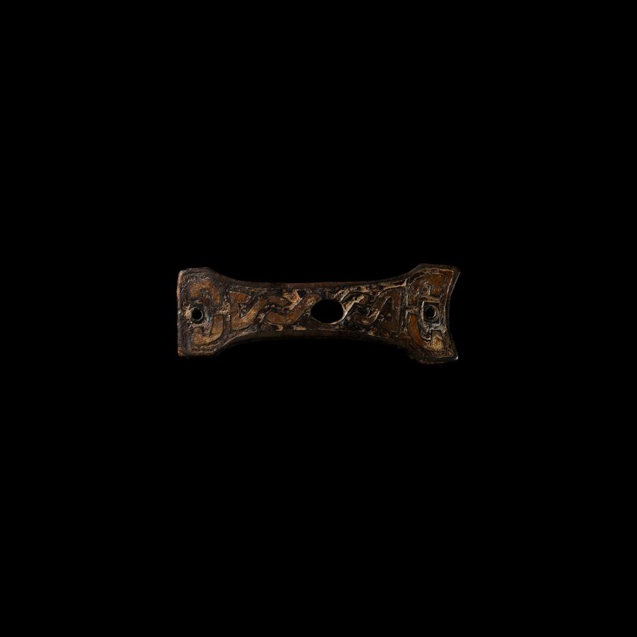 Anglo-Saxon Enamelled Interlace Bone-Shaped Mount