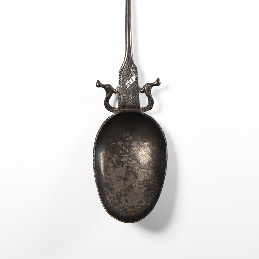 South American Silver Spoon Pin with Birds