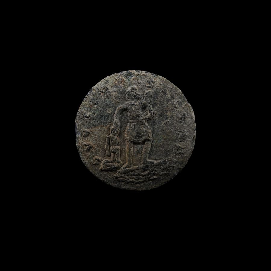 Medallion Featuring a Roman Soldier Dragging a Barbarian