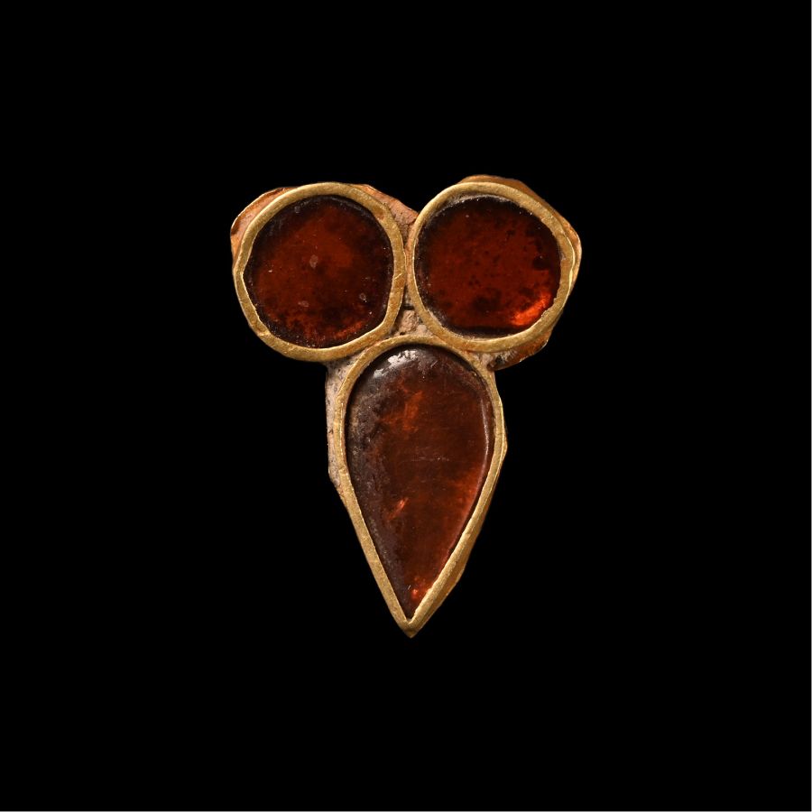 Migration Period Gold Teardrop Jewel with Garnets