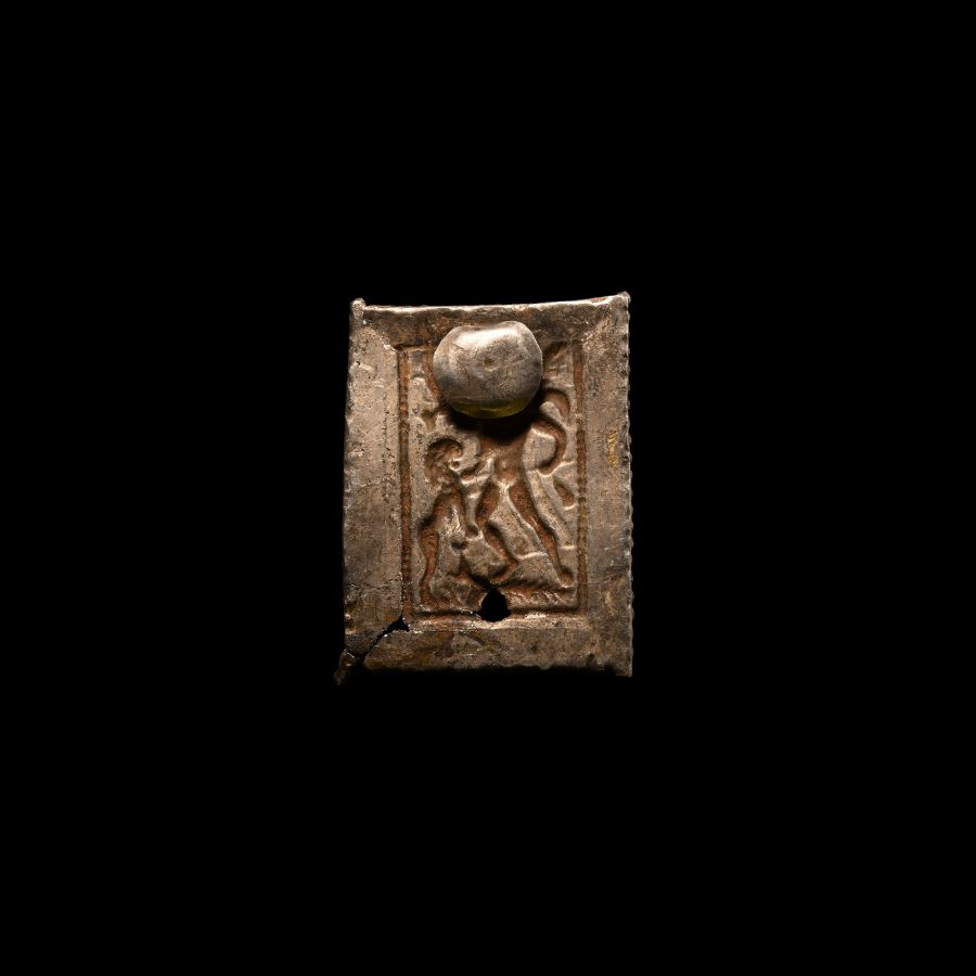 Roman Silver-Gilt Military Belt Plate with Hercules Killing the Nemean Lion