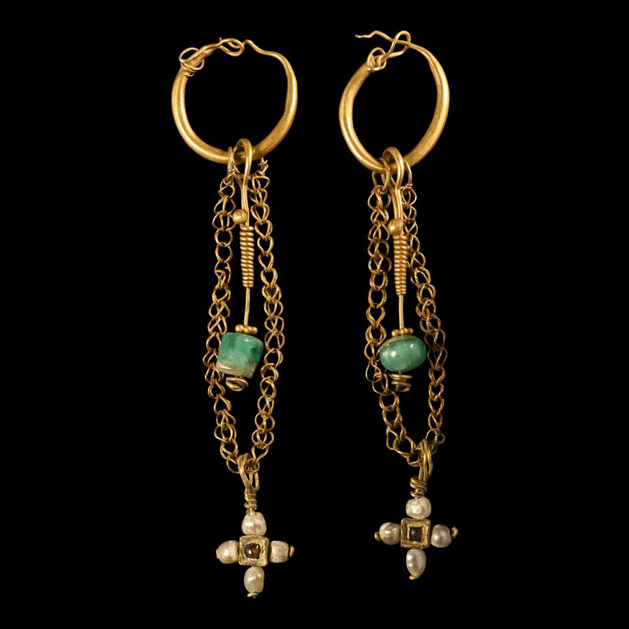 Byzantine Gold Earrings with Gemstone Drops