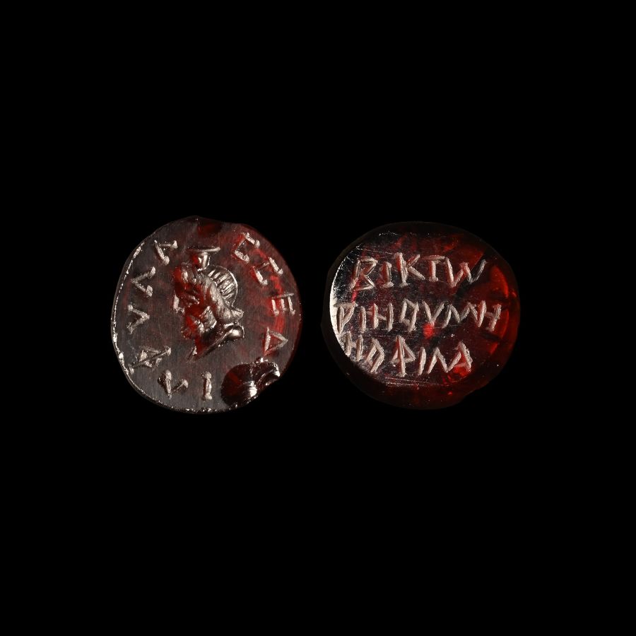 Roman Epigraphic Gemstone with Head of Zeus Serapis