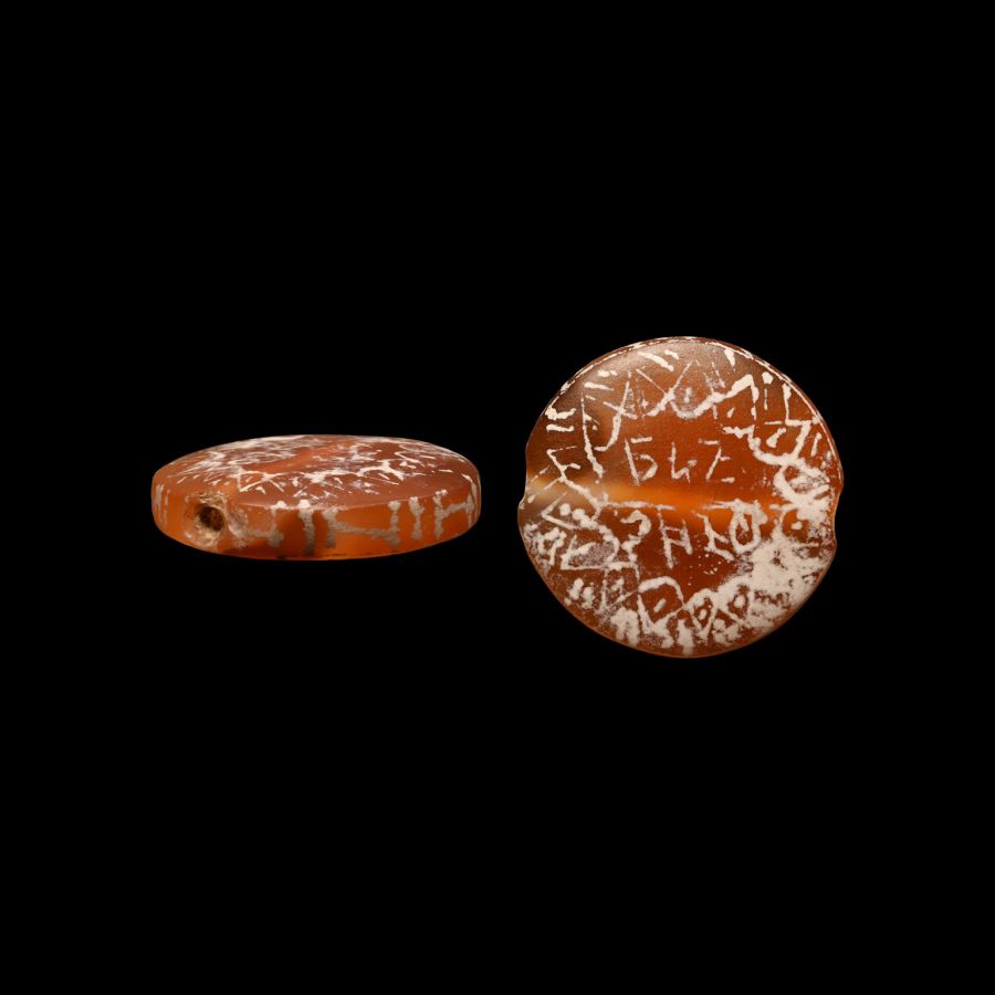 Western Asiatic Bifacial Carnelian Bead with Hebrew Legend
