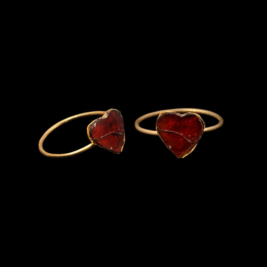 Migration Period Heart-Shaped Gold Set Garnet in Ring