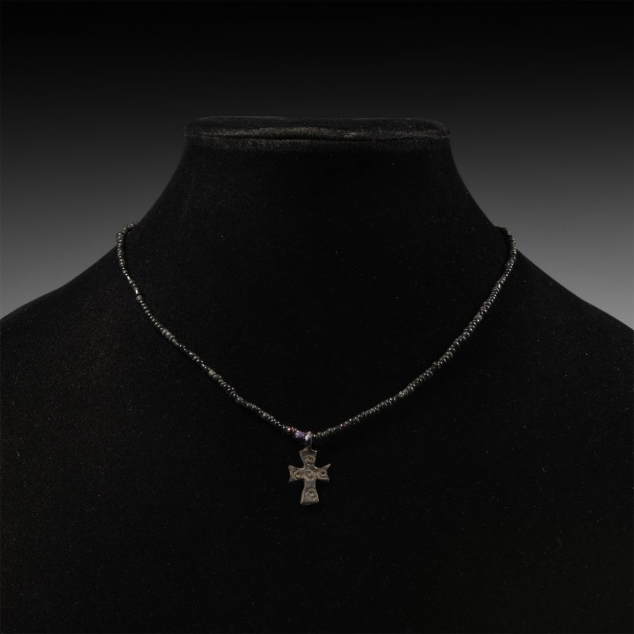 Byzantine Black Glass Necklace with Cross