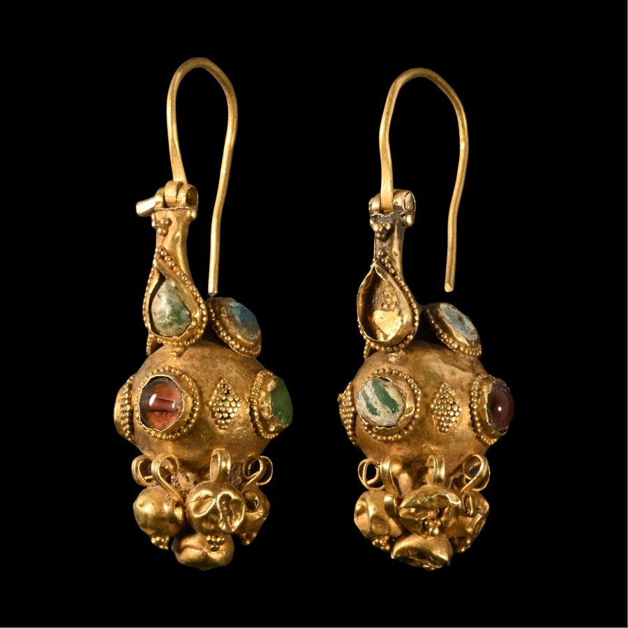 Byzantine Inlaid Gold Earrings