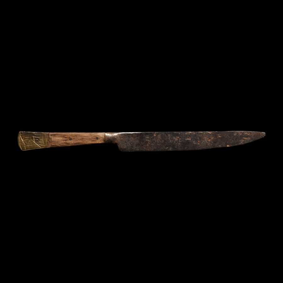 Medieval Knife with Bronze Pommel and Veiled Figure