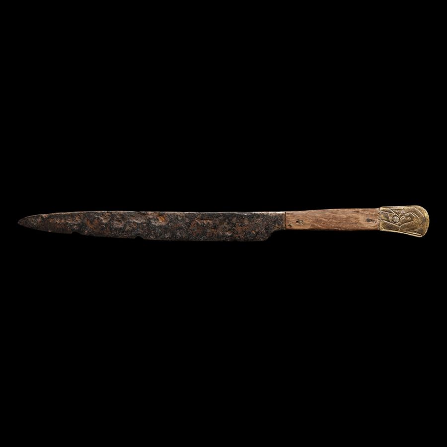 Medieval Knife with Bronze Pommel and Veiled Figure