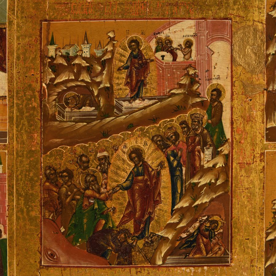Large Russian Anastasis Icon with Twelve Feasts
