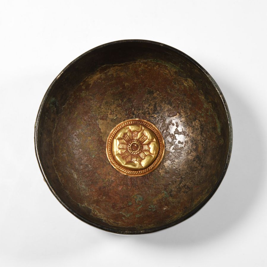 Highly Tinned Elamite Bowl with Central Gold Roundel