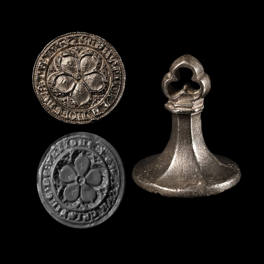 English Medieval Silver Chessman Type Seal Matrix for Christine de Wattone