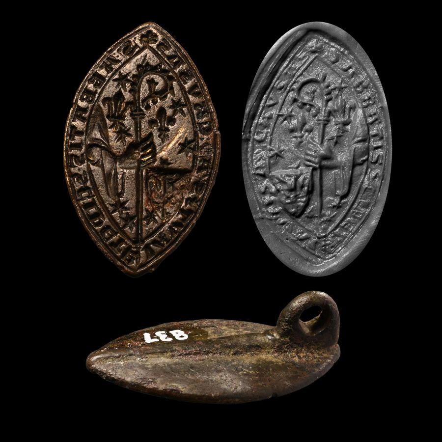 Large French Medieval Vesica-Shaped Seal Matrix 'ad causas' of the Augustinian Abbey of Saint Peter