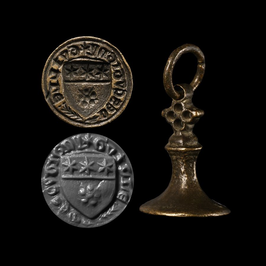 French Medieval Heraldic Chessman Type Seal Matrix for Guillaume de Sautigny
