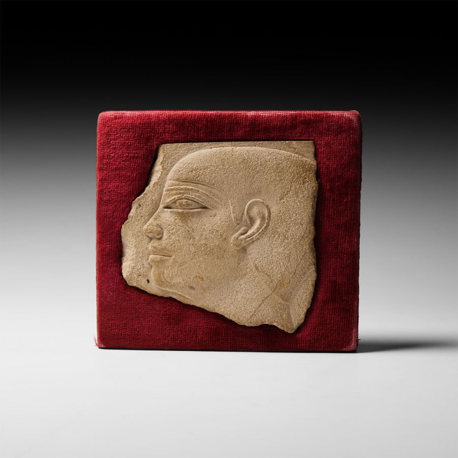 Egyptian Limestone Fragment with Face