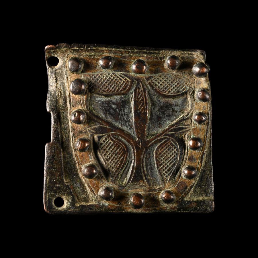 Medieval Gilt Heraldic Horse Harness Mount with Rivetted Shield