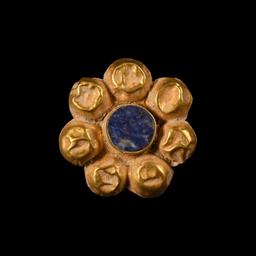 Greek Gold Rosette with Blue Stone