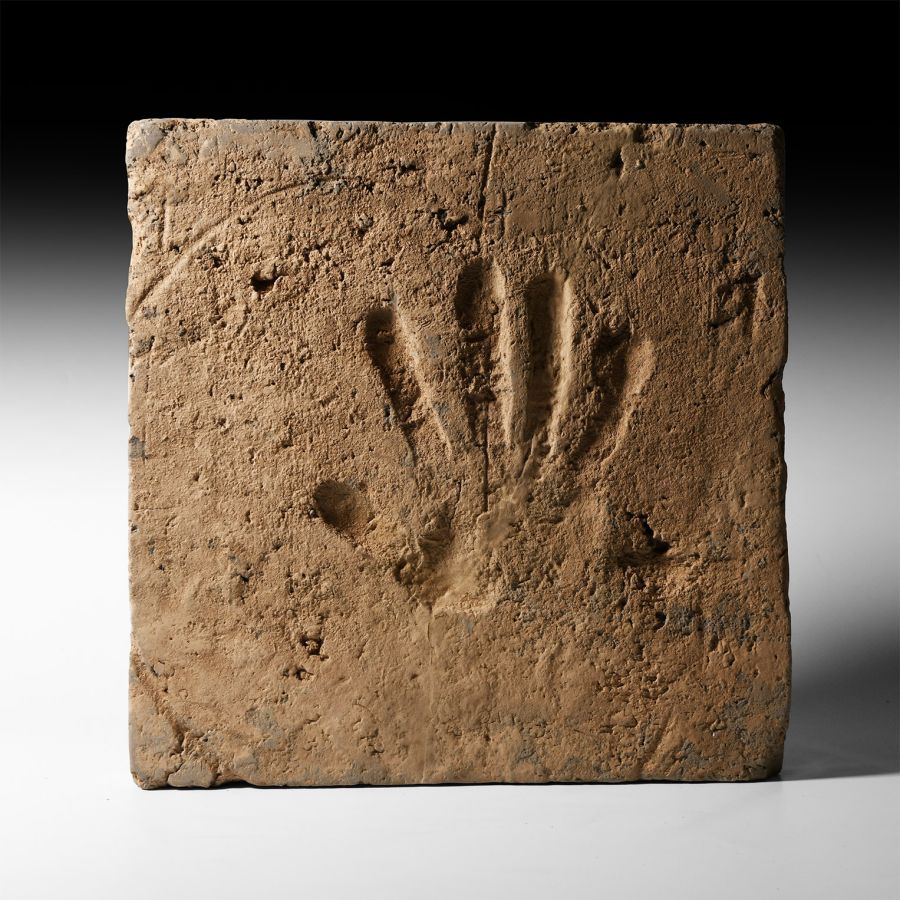 Chinese Song Ceramic Tile with Figure and Handprint