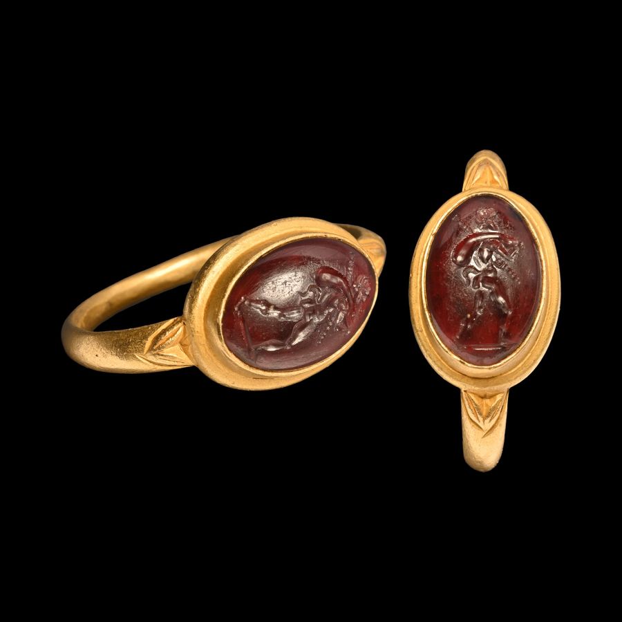 Roman Satyr Traveller Gemstone in Gold Ring