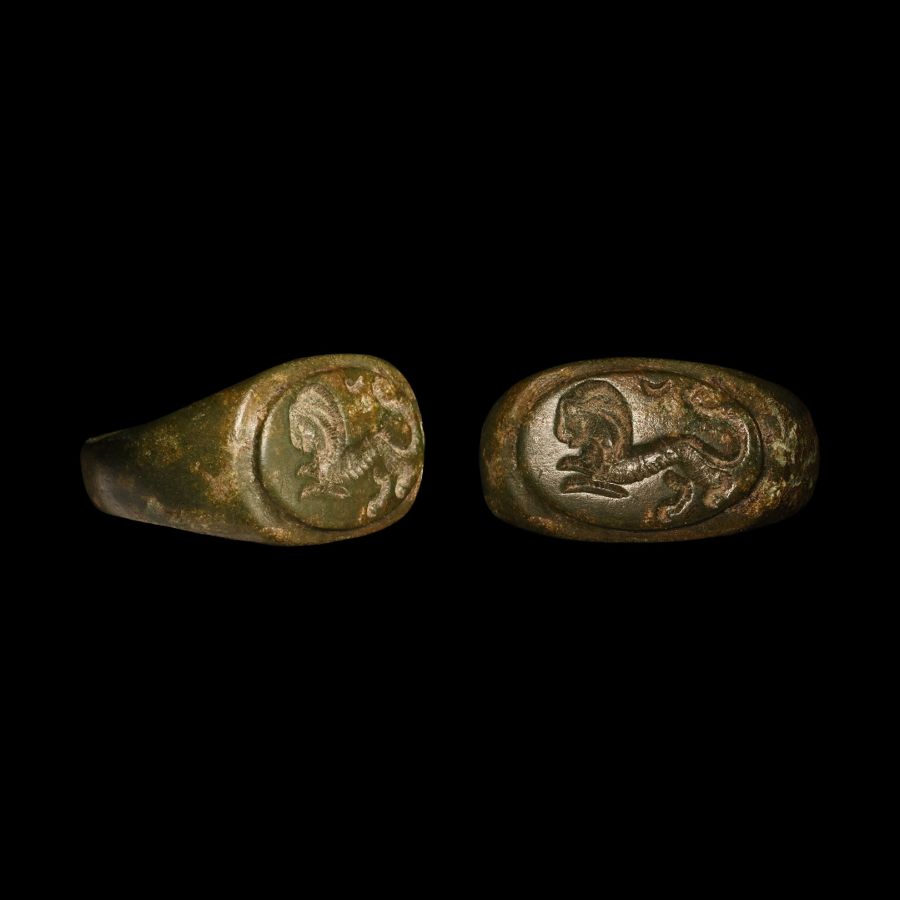 Roman Ring with Leaping Gladiatorial Lion