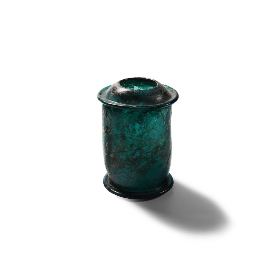Roman Turquoise Glass Pyxis