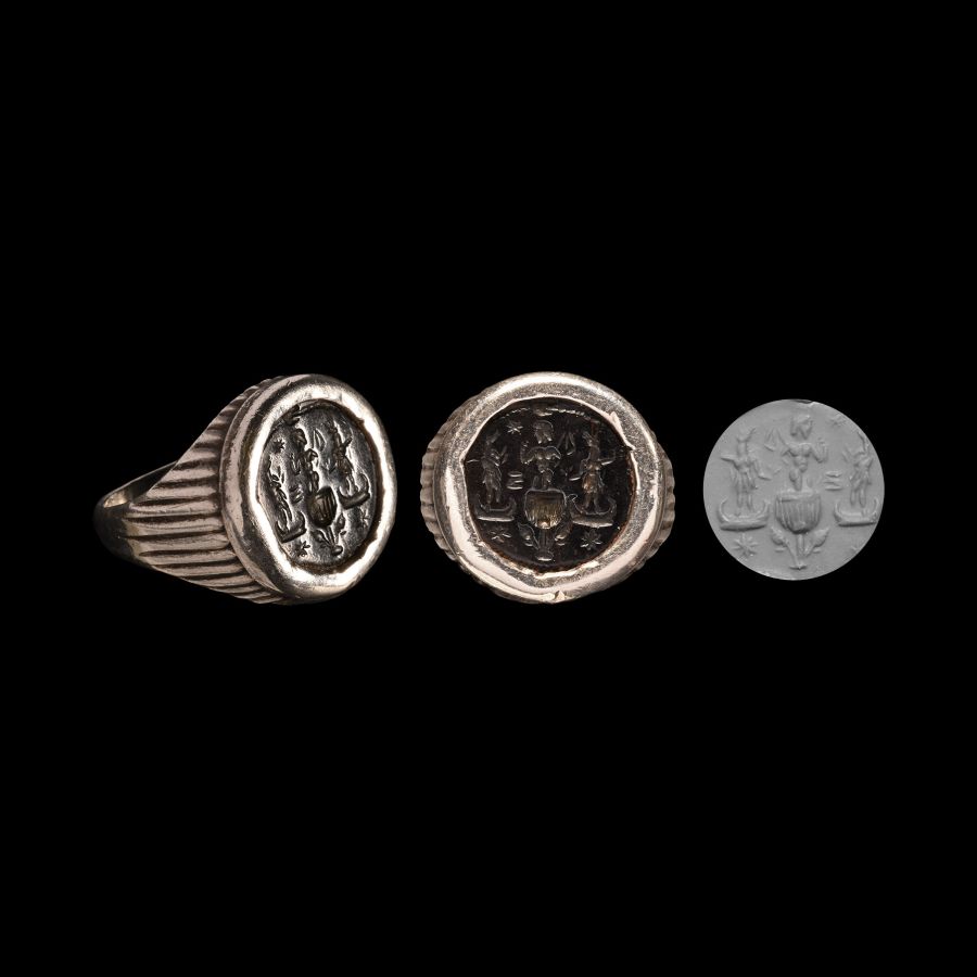 Roman Magical Gnostic Gemstone in Silver Ring