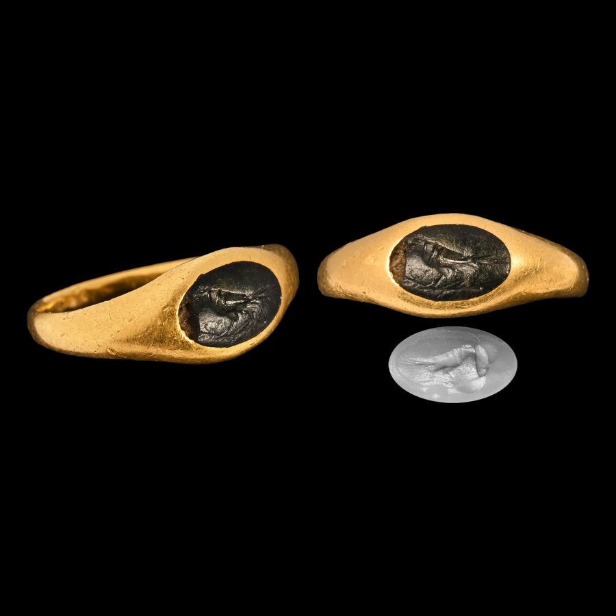 Roman Gold Ring with Bird Gemstone