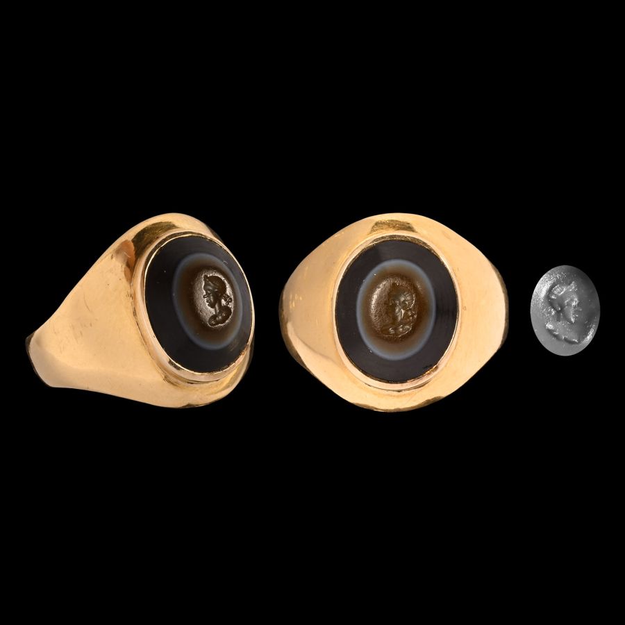 Roman Portrait Gemstone in Gold Ring