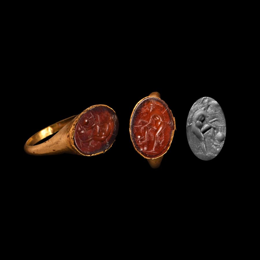 Hellenistic Gold Ring with Figural Gemstone of Ares