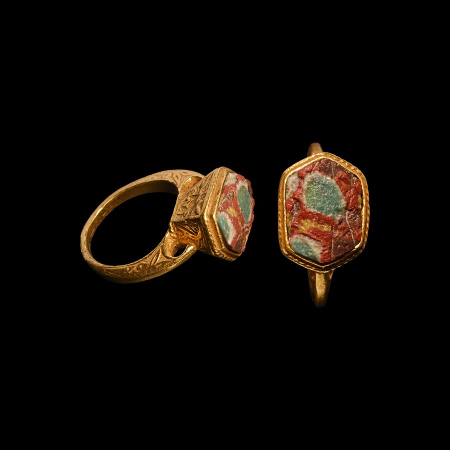 Gilt Ring with Roman Glass Cabochon