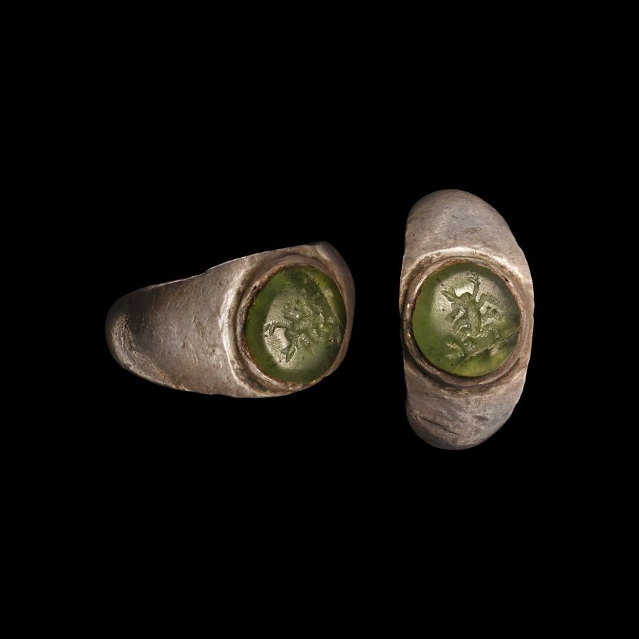 Roman Silver Ring with Glass Insect Intaglio