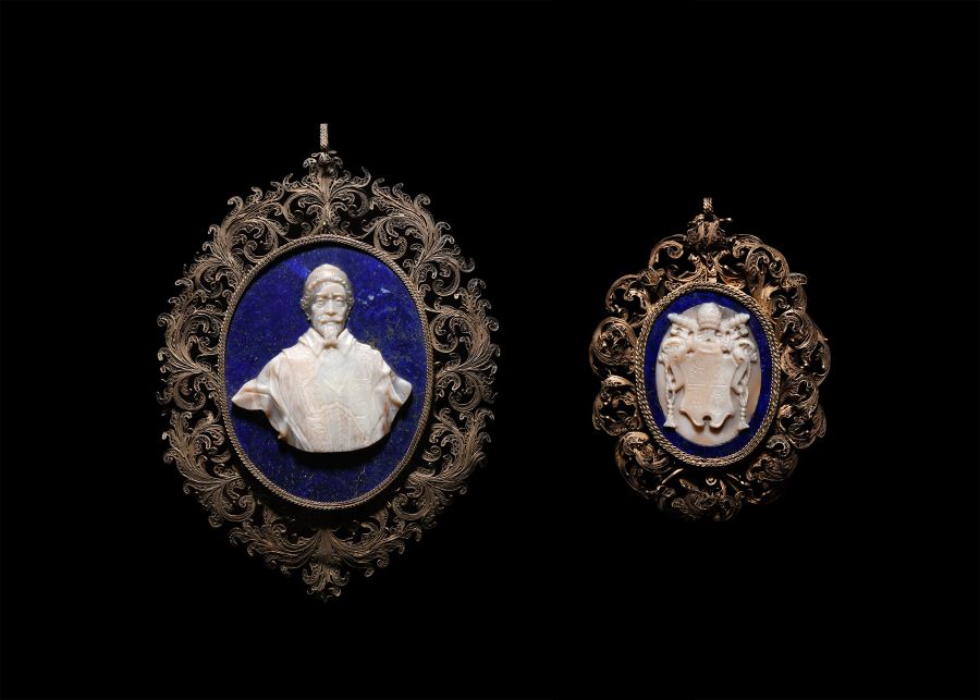 Post Medieval Silver Plaque with Lapis Lazuli Cameo Group