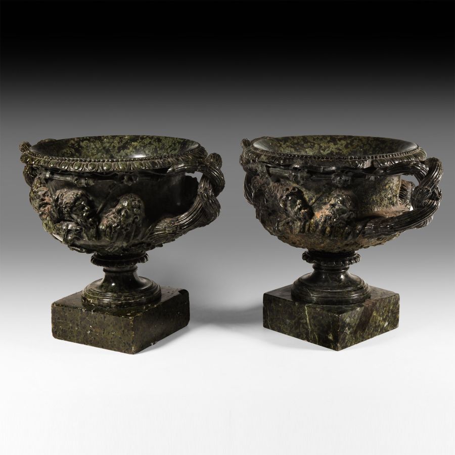 Post Medieval Green Porphyry 'Warwick Vase' Pair