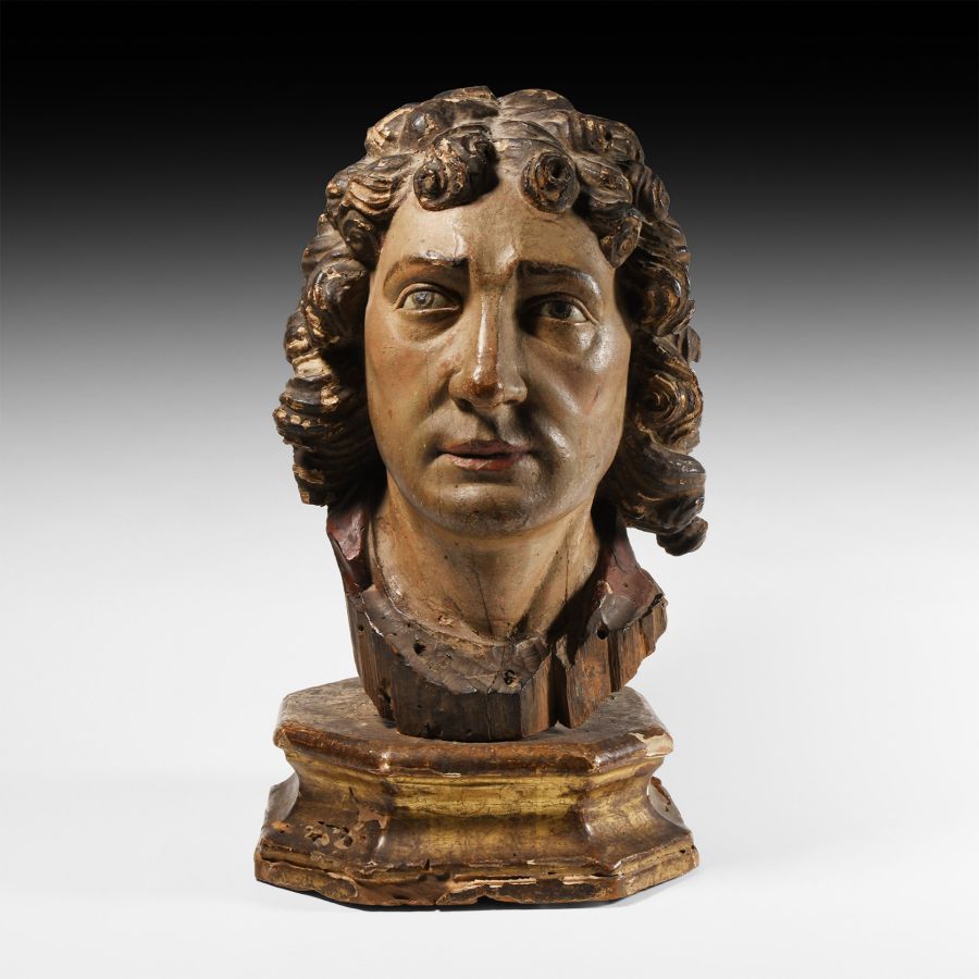 Post Medieval Wooden Painted Head of St John