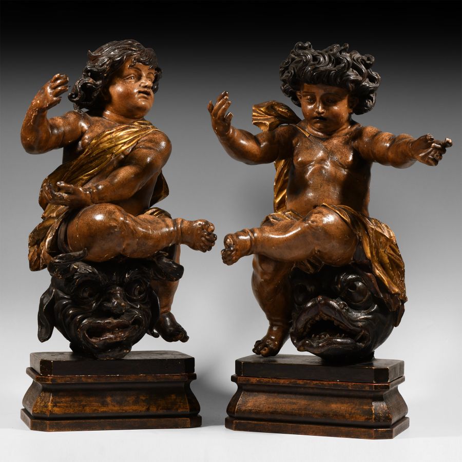 Post Medieval Gilt and Painted Wooden Cherub Pair