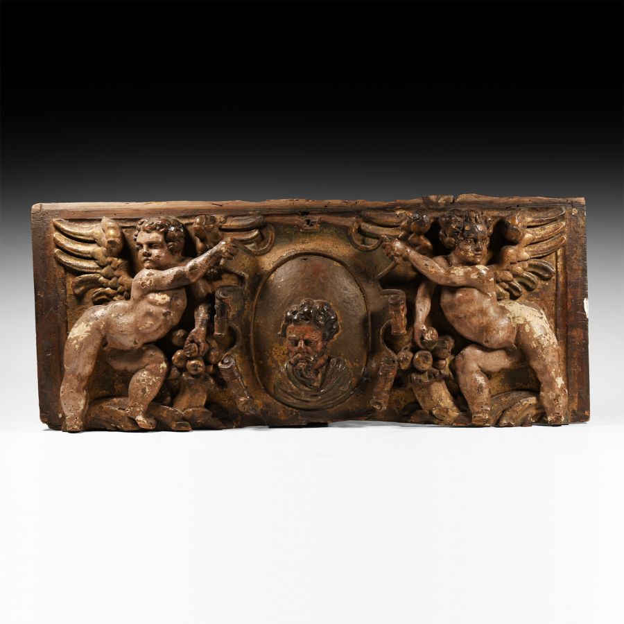 Post Medieval Wooden Panel with Putti