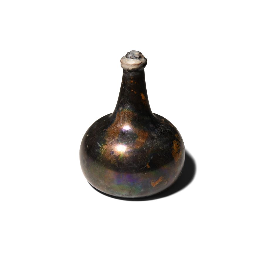 Tudor Period Glass Onion Bottle with Wine