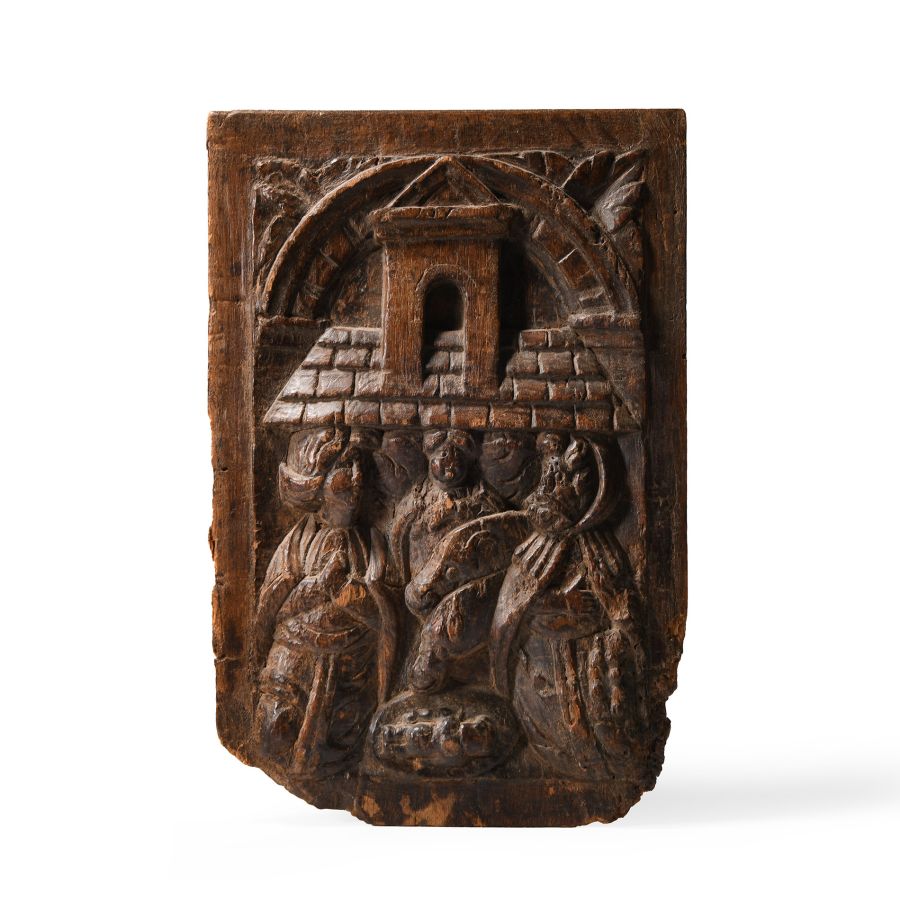 Medieval Wooden Panel with Scene of Birth of Christ