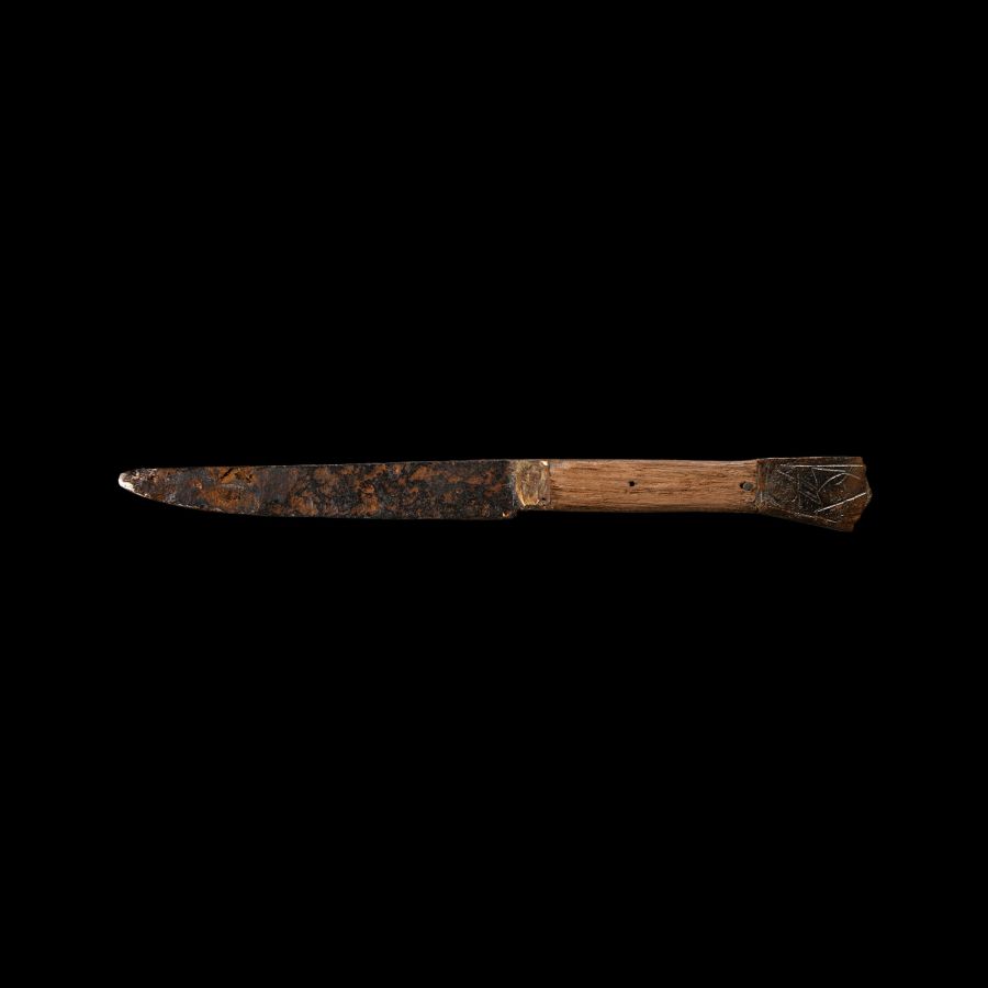 Medieval Iron Knife with Bronze Pommel