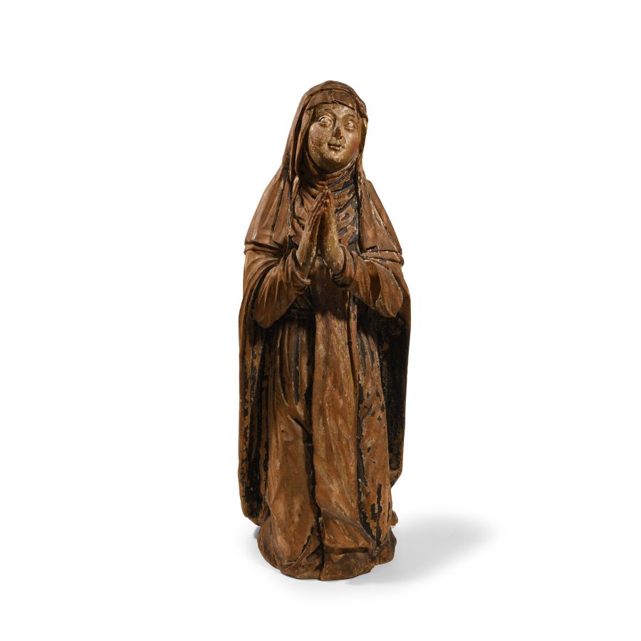 Large Post Medieval Wooden Virgin at Prayer Statue