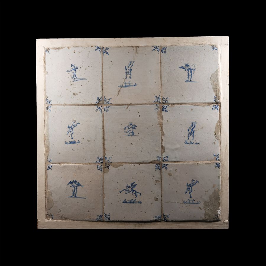 Post Medieval Ceramic Tile Group with Scenes of Erotes