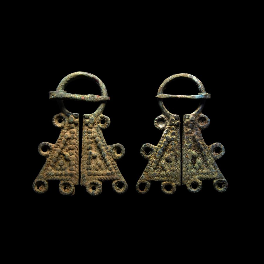 Viking Inspired Decorated Bronze Omega Brooch Group