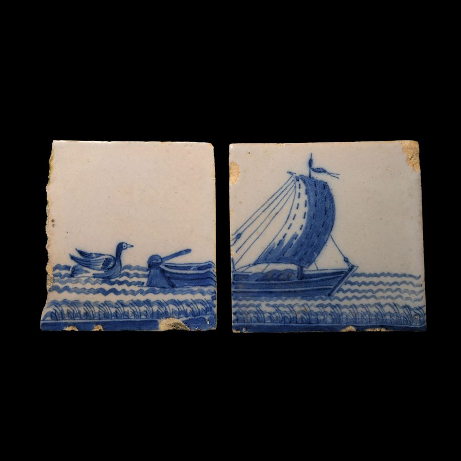 Post Medieval Glazed Ceramic Boat Tile Set