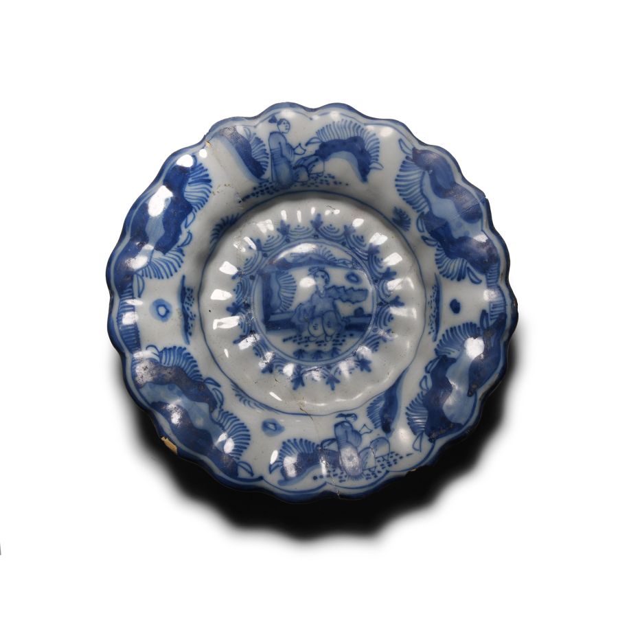 Post Medieval Blue and White Glazed Ceramic Delft Dish