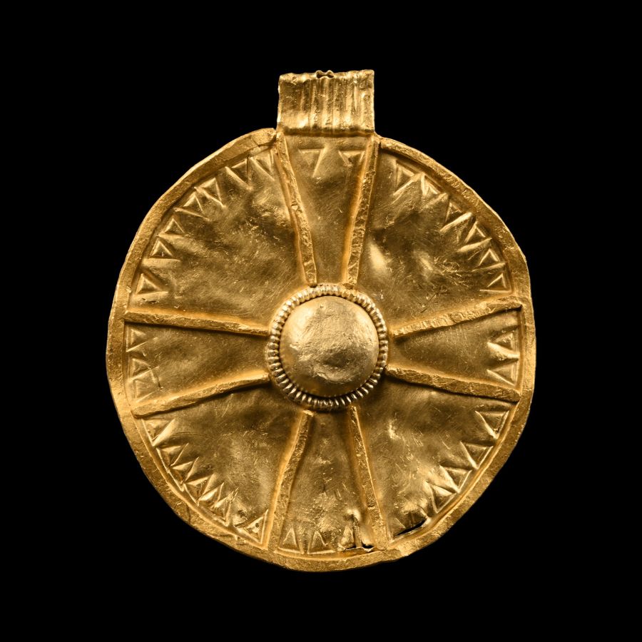 Saxon Gold Disc Pendant with Expanding Cross