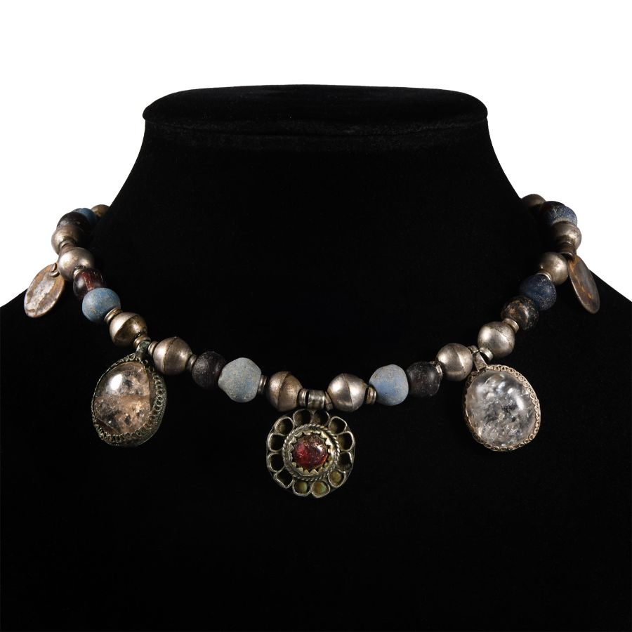Germanic Silver Pendant and Mixed Bead Necklace